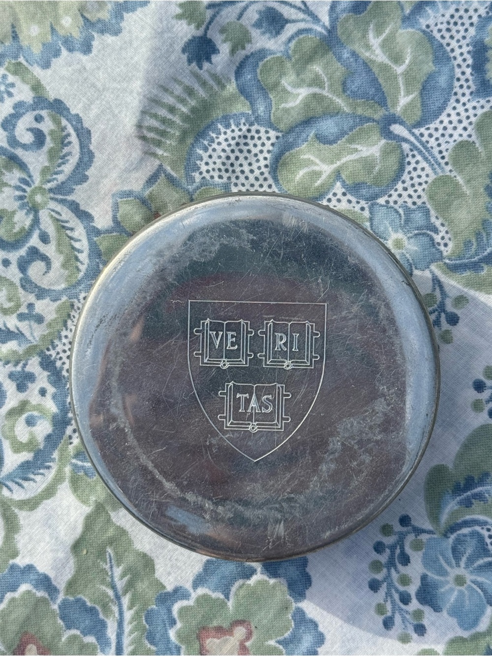 Harvard Veritas Silvertone Decorative Trinket Box TIFFANY AND CO PEWTER